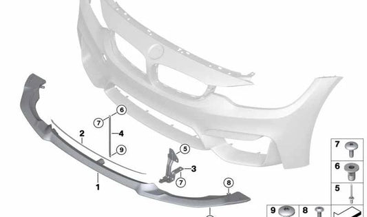 Soporte de splitter delantero OEM 51118065339 para BMW F80, F82. Original BMW.