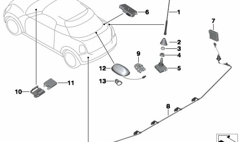 Antena para parachoques FM/DAB OEM 65203453590 para MINI R57, R58, R59. Recambio original MINI, ideal para mejorar señal de radio y compatibilidad DAB en modelos descapotables y coupé.