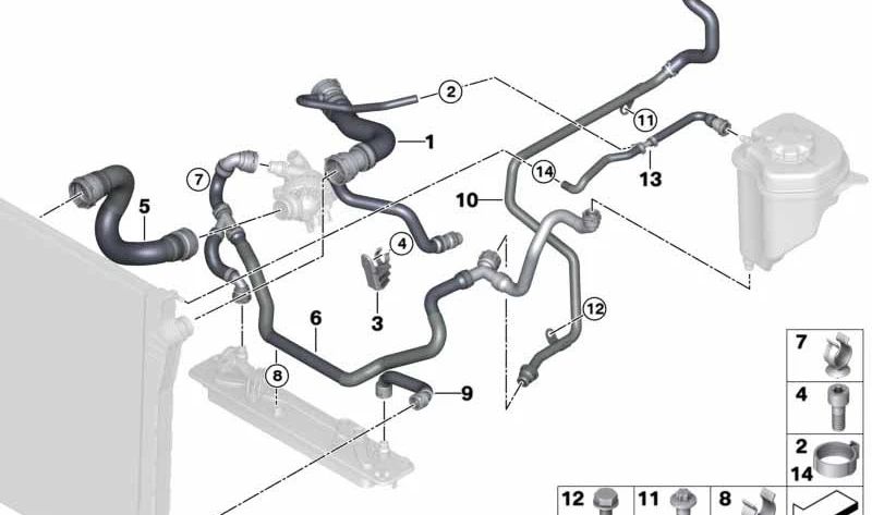 Manguera del refrigerante OEM 17127537109 para BMW E70 (X5). Pieza original BMW.