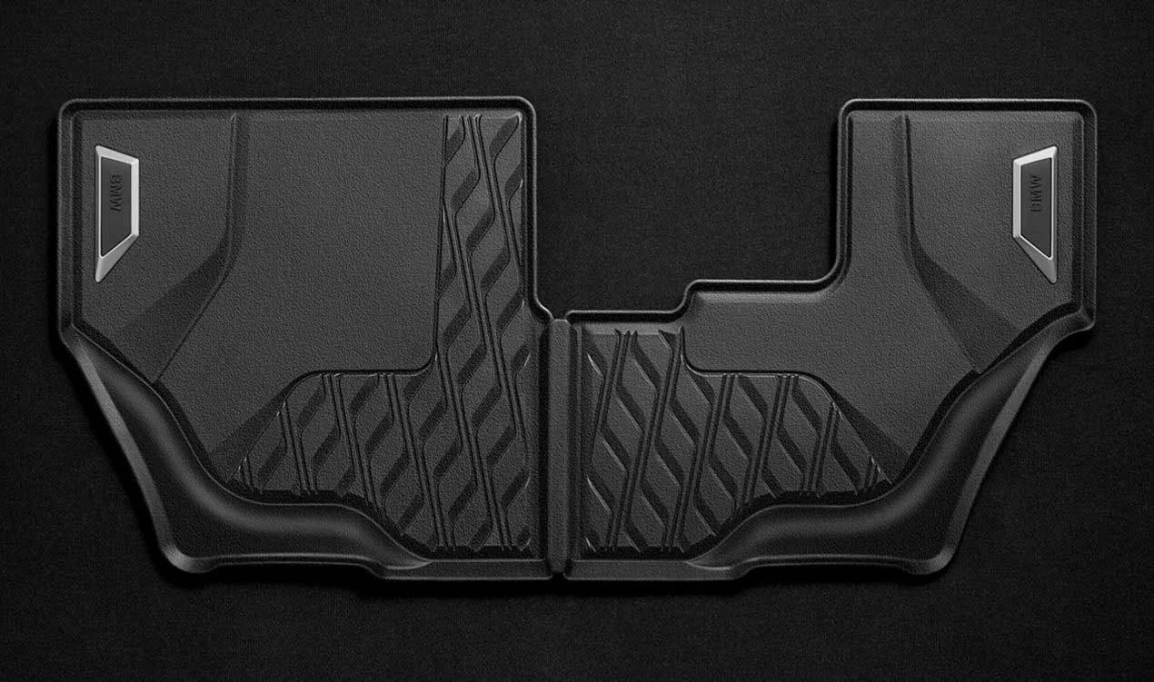 Alfombrillas de goma impermeables traseras OEM 51472458557 para BMW X7 (G07, G07N). Resistentes al agua y al desgaste. Original BMW.