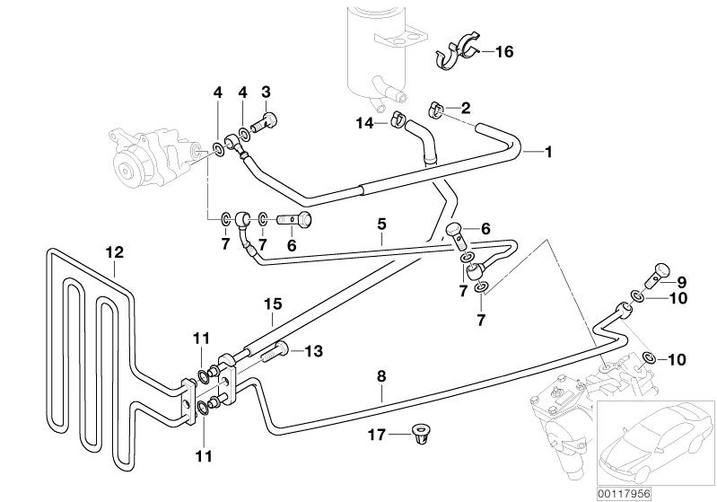 Tubo de dirección asistida OEM 32412229217 para BMW E39 M5. Compatible exclusivamente con modelos BMW Serie 5 E39 M5 (motor S62) fabricados entre 1999 y 2003. Original BMW.