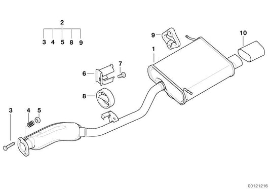 Embellecedor de escape cromado OEM 82129405003 para BMW E36 y Z3. Mejora estética para salida de escape. Medidas 47x94 mm, largo 90 mm. Original BMW.