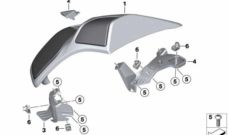 Soporte inferior derecho carenado trasero OEM 46548561924 para BMW Motorrad K 1600 Bagger (Fátima) modelos 0F51 y 0F61 (2017-2027). Original BMW Motorrad.