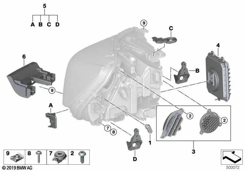 Módulo LED Intermitente/Luz diurna izquierda para BMW Serie 2 F45N, F46N (OEM 63217491663). Original BMW