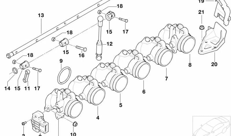 Palanca de accionamiento mariposa OEM 13547830567 para BMW E36, E46, E90, E92, E93, E60, E61, E63, E64, Z3, E85, E86. Original BMW.