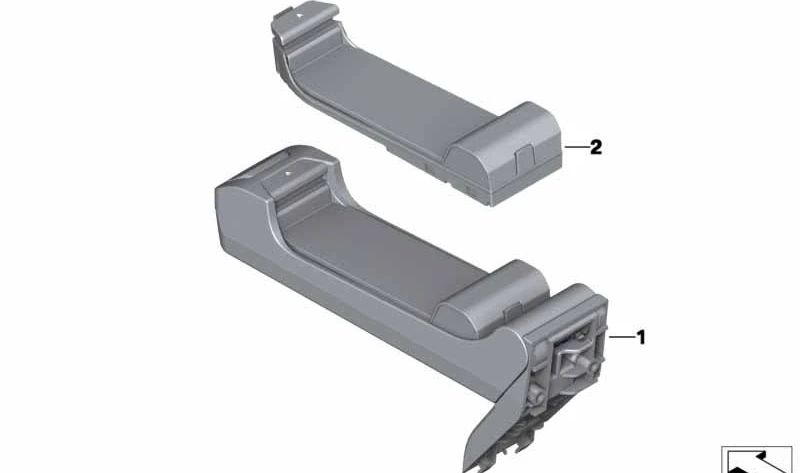 Soporte para teléfono OEM 51169203443 para BMW E70, E71, E72. Compatible con modelos X5 y X6 con distintos motores. Pieza original BMW.