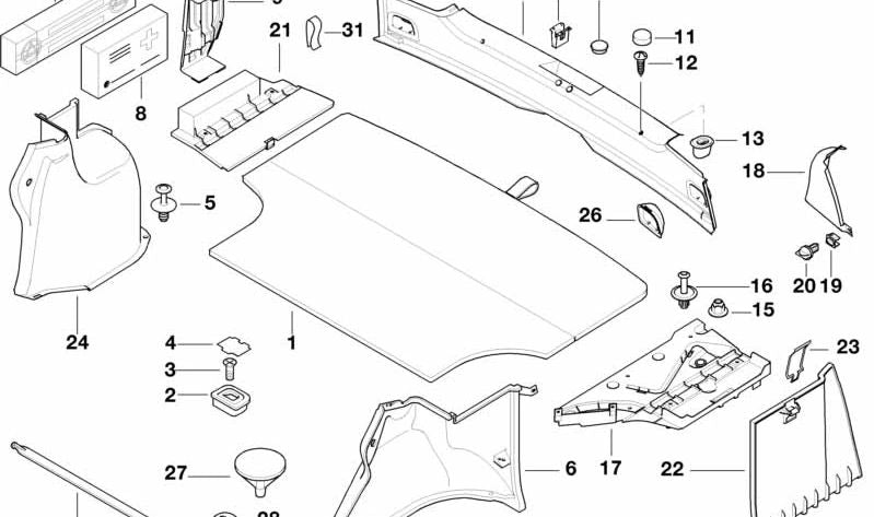 Tapa derecha maletero OEM 51478191836 para BMW E36 316i, 318i, 318tds (todos los modelos y variantes especificados). Color negro. Pieza original BMW.