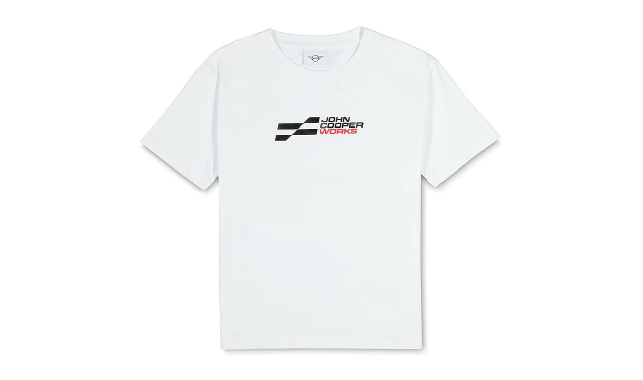 Camiseta mujer JCW Logo blanca o negra, tallas XXS a XL, OEM 80145B54EA9, válida para MINI. Original MINI.