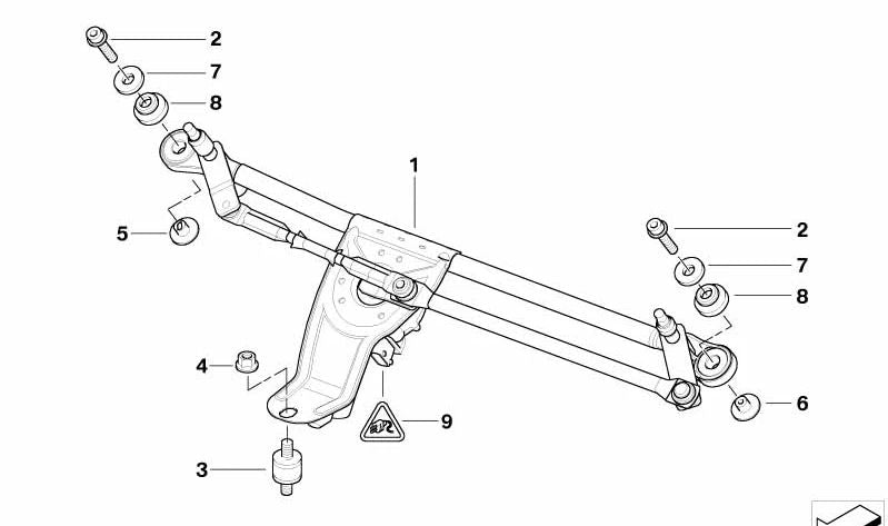 Motor del limpiaparabrisas delantero con varillaje OEM 61617111535 para BMW X5 E53 (todas las versiones 3.0d y 3.0i 2000-2006). Repuesto original BMW.