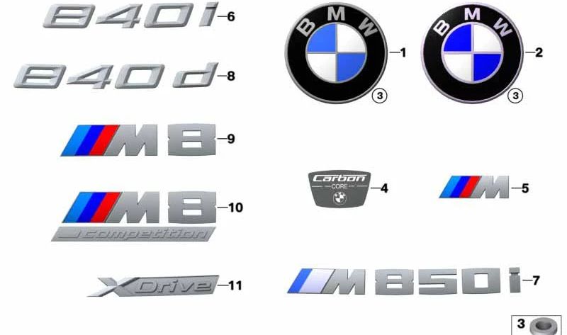 Emblem "BMW" OEM 51148079112 pour BMW G14, G15, G16. BMW d'origine.