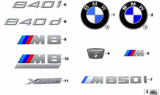Emblem "BMW" OEM 51148079112 pour BMW G14, G15, G16. BMW d'origine.