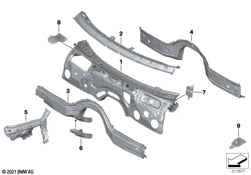 Parete divisoria vano motore sinistro OEM 41007486645 per BMW Serie 2 G42, Serie 3 G20, Serie 4 G22... e altro ancora. BMW originale.