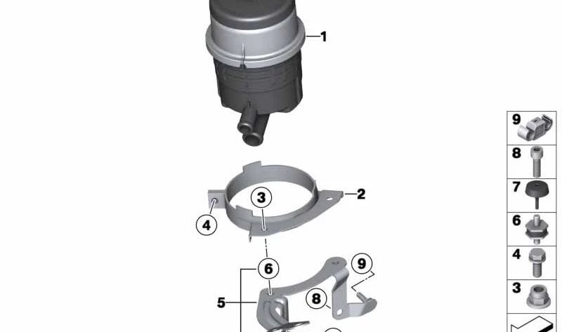 Soporte depósito de aceite OEM 32412284419 para BMW F10, F06, F12, F13. Original BMW.