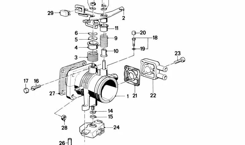Cuerpo de mariposa OEM 13541716061 para BMW E30, E28. Pieza original BMW.