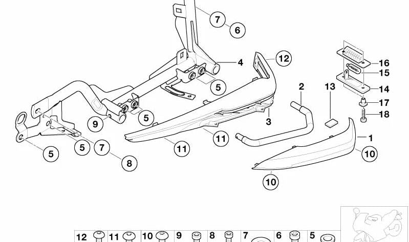 Recubrimiento derecho OEM 46637653620 para motos BMW K 1200 LT, K 1200 RS (K589). Original BMW Motorrad.