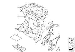 Insonorización cubrerueda-portamaleta izquierdo OEM 51487052487 para BMW Serie 6 E64, E64 LCI. Original BMW.