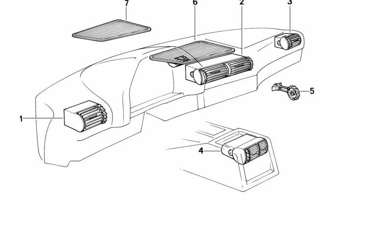 Rejilla de ventilación central OEM 64221390926 para BMW E32. Pieza original BMW. Ideal para restaurar el sistema de ventilación frontal de forma precisa y con ajuste perfecto.
