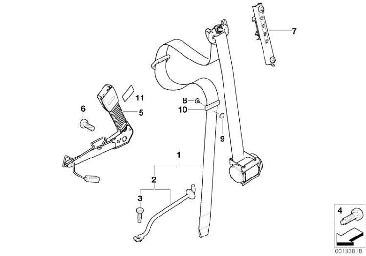 Cinturón de seguridad delantero derecho OEM 72111505913 para MINI R50, R53. Original MINI.