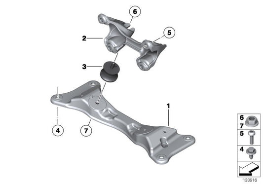 Soporte de transmisión OEM 22316797534 para BMW E81, E82, E87, E88, E90, E91, E84. Compatible con modelos 116d, 118d con motor N47 y transmisión manual o automática. Original BMW.