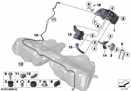 Tubo OEM 16137331124 para BMW Série 5 F10, F10 LCI, Série 6 F06 Gran Coupe, F06 Gran Coupe LCI. BMW genuíno.