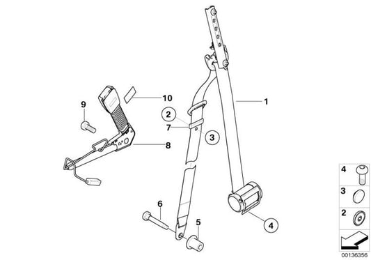 Cinturón de seguridad delantero derecho OEM 72111505913 para MINI R50, R53. Original MINI.