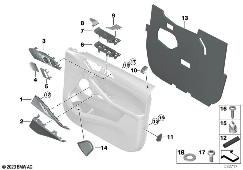 Front right door trim for BMW X6 F96, G06 (OEM 51428469132). Original BMW