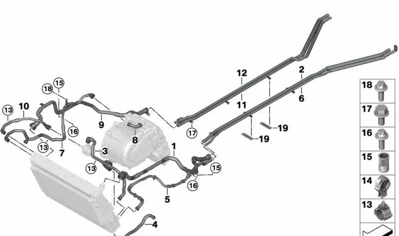 Tubo de conexión retorno refrigerante OEM 17127640824 para BMW I12, I12N, I15. Original BMW.