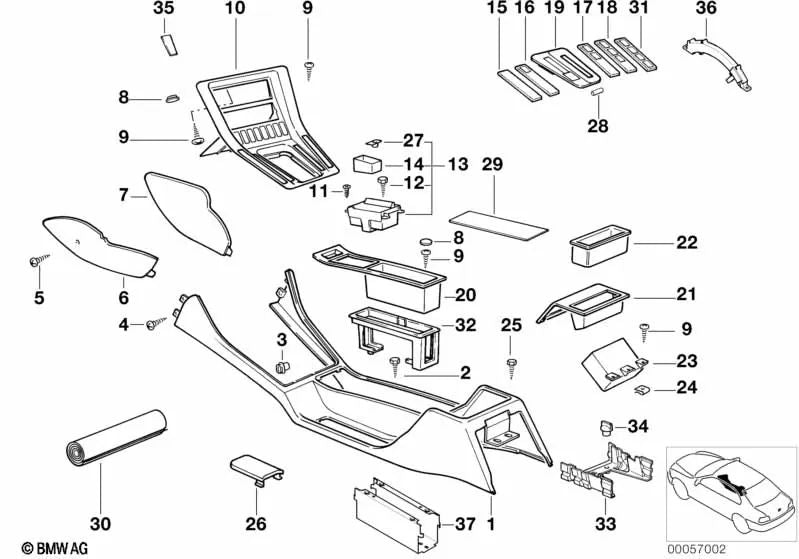 Painel de interruptores direito OEM 51168124122 para BMW Série 8 E31 (840Ci, 850Ci, 850CSi, 850i). BMW genuíno.