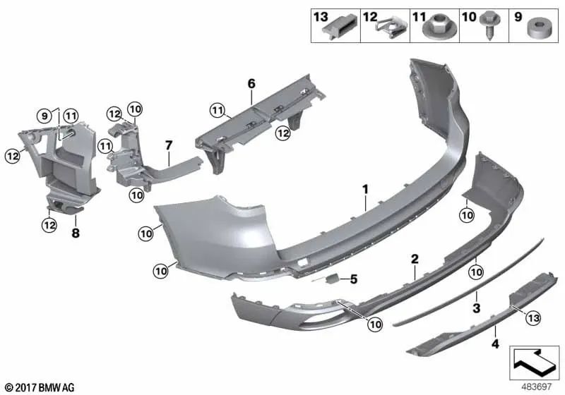 Revestimiento del parachoques trasero inferior para BMW F15 (OEM 51127384333). Original BMW