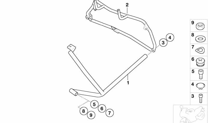 Estribo de protección trasera izquierda OEM 46717657971 para motos BMW R850RT, R1100RT, R1150RT, R1150RS. Original BMW Motorrad.
