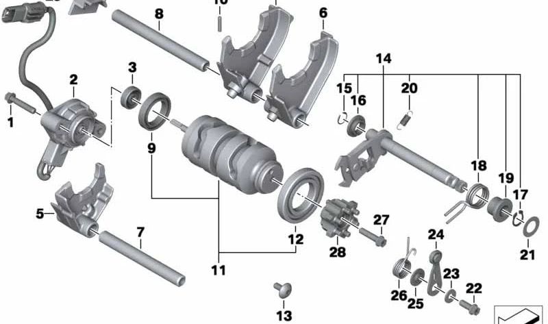 Selector de marchas OEM 11117715483 para BMW Motorrad F800 GT, F800 S, F800 ST, F800 R. Compatible con modelos FK71 y FK73. Repuesto original BMW Motorrad.