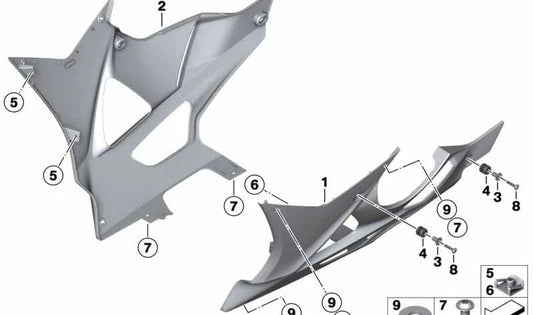 Espoiler de motor izquierdo OEM 46637715949 para motos BMW S 1000 RR (K46) 2008–2011. Original BMW Motorrad.