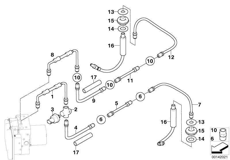 Tubo de freno con manguito de presión OEM 34326772566 para BMW Serie 5 E60 y E61 (535d). Original BMW.