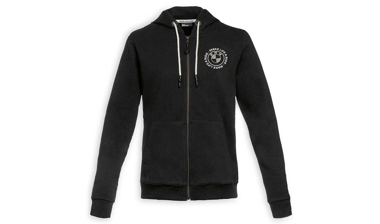 Sudadera con capucha con cremallera "Make Life a Ride" OEM 76615A81554 para BMW Motorrad. Ropa oficial BMW para mujer, compatible con todos los modelos BMW Motorrad. Original BMW Motorrad.