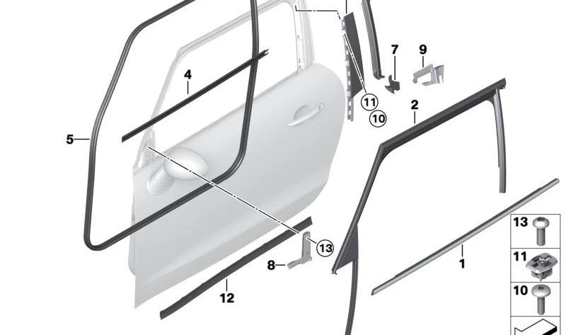 Embellecedor exterior puerta delantera izquierda OEM 51339813513 para MINI R61 (Cooper, Cooper D, Cooper S, Cooper ALL4). Original MINI.