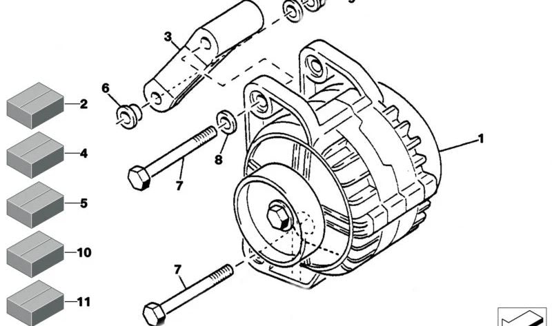 Soporte de generador OEM 12311416617 para BMW Serie 3 E36, Serie 5 E39, Serie 7 E38, Z3 E36. Original BMW.