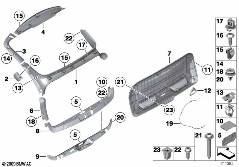 Rear tailgate center trim for BMW F07 (OEM 51497223692). Original BMW