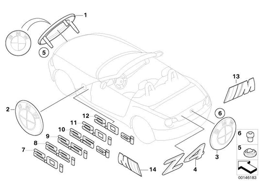 Emblema trasero "2.0i" OEM 51147172021 para BMW Z4 E85 2.0i (BZ11, BZ12) 2005-2008. Pieza original BMW.