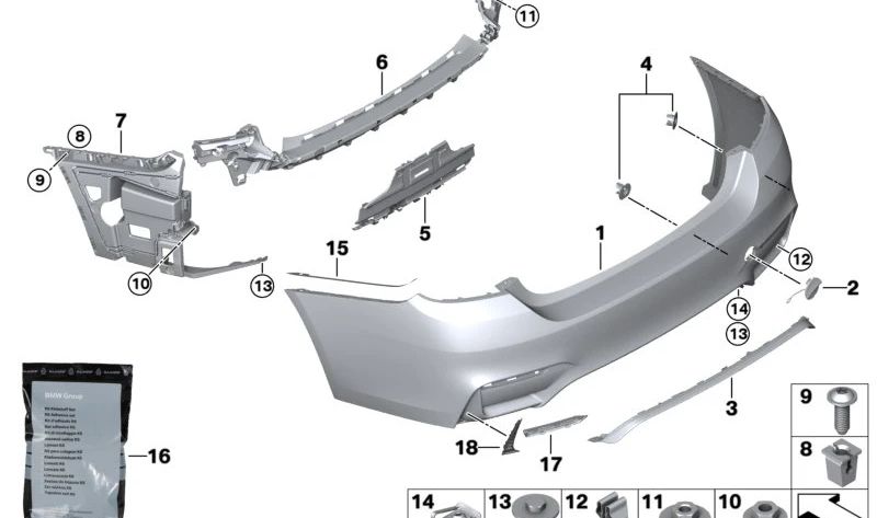 Soporte trasero para sensor de aparcamiento (PDC) OEM 51128066309 para BMW F82, F82N, F83, F83N. Original BMW.