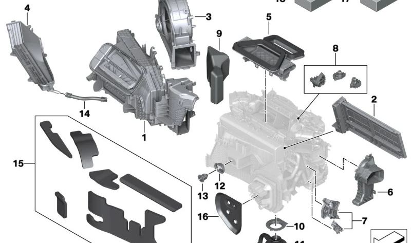 Tapa de filtro del habitáculo OEM 64115A5D0C8 para BMW G60, G61, G68, G90, G70. Original BMW.