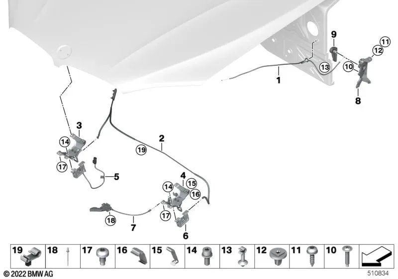 Cierre capó delantero superior derecho OEM 51237325992 para BMW X5 F15, X5 M F85, X6 F16, X6 M F86. Original BMW.