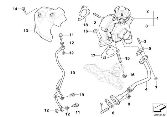 Placa de isolamento térmico do turbocompressor OEM 11657791074 para MINI R50 One D (03/2003 - 11/2006). MINI originais.