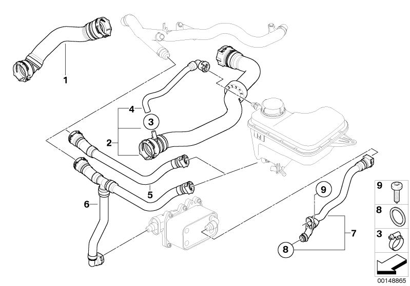 Manguera de refrigerante OEM 17123450645 para BMW X3 E83 3.0d (modelos PD01, PD02, PD51, PD52, PD61, PD62, PD91, PD92). Compatible con versiones automáticas y manuales. Original BMW.