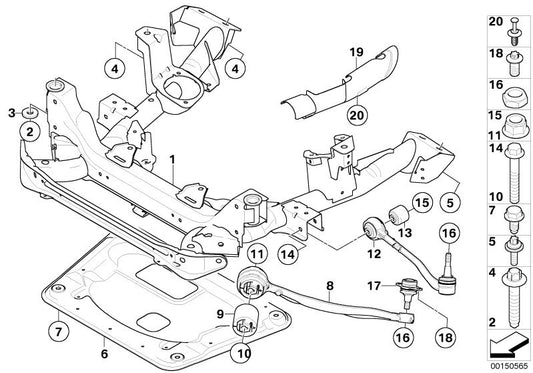 Kit reparación brazo suspensión delantero derecho OEM 31122229522 para BMW X3 E83, E83N. Original BMW.