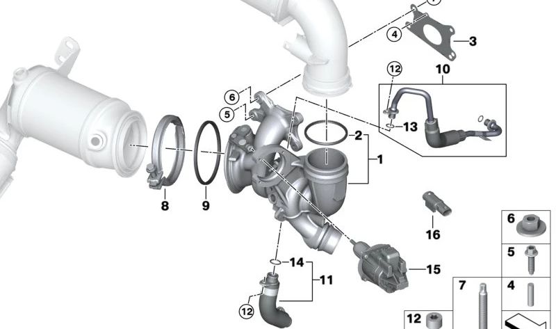 Juego regulador de válvula Wastegate OEM 11658687477 para MINI F56, F55, F54, F57, F60 y más. Original MINI.