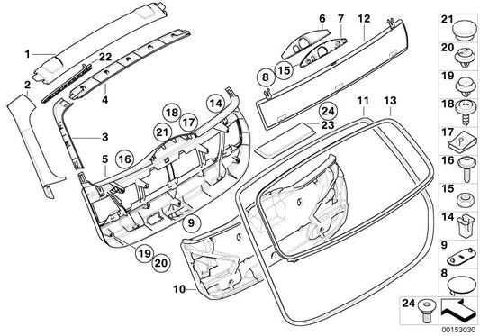 Drenaje de agua izquierdo OEM 51497174537 para BMW Serie 3 E91 (316d, 316i, 318d) con cambio manual o automático, tracción trasera. Compatible con modelos de 2008 a 2012. Original BMW.