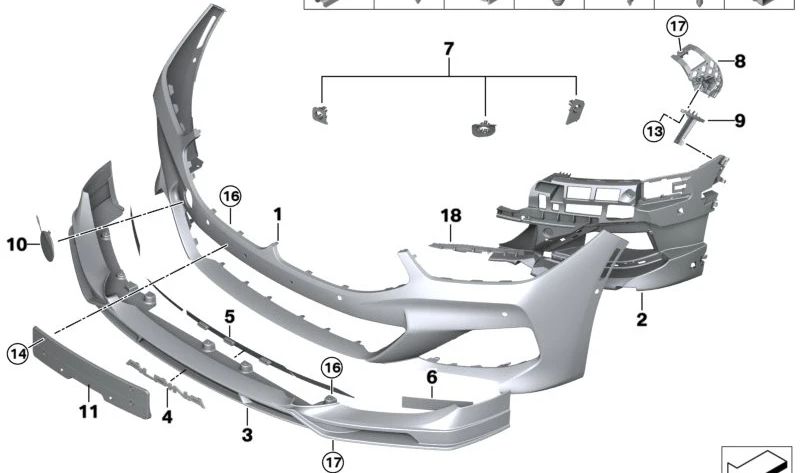 Embellecedor paragolpes delantero izquierdo OEM 51118074787 para BMW G14, G15, G16. Original BMW.