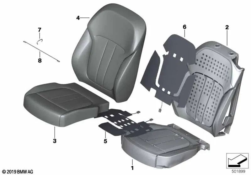 Tapizado en cuero asiento confort derecho color Tartufo OEM 52209476822 para BMW X7 G07, X7 G07 LCI, ALPINA XB7... y más. Original BMW.