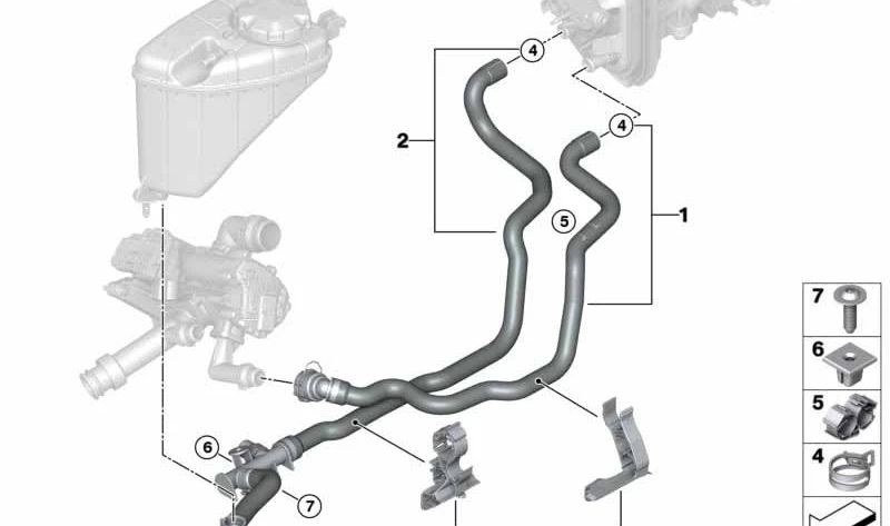 OEM 64216821253 Coolant Return Hose for BMW G30, G31, G11, G12, G14, G15, G16. Genuine BMW.