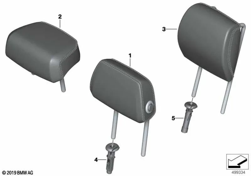 A apoio de cabeça de couro externo para BMW X5 F95, G05, X7 G07, G07N (OEM 52207943249). BMW original.